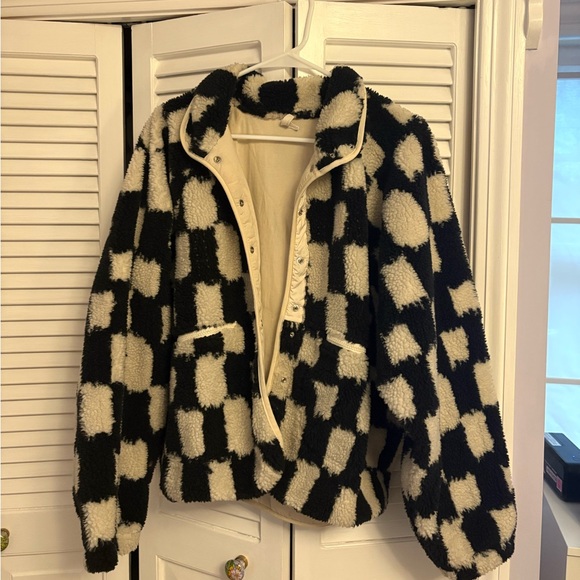 FP Movement Hit The Slopes Printed Fleece Jacket Cream Black Checkered Size L - Picture 4 of 7